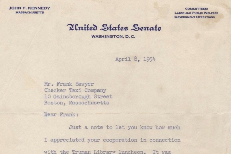 John F Kennedy – typed letter signed with holograph addition