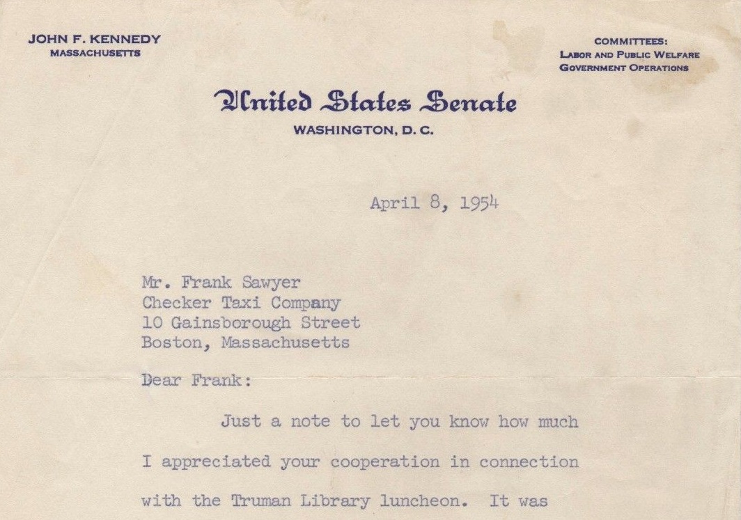 John F Kennedy – typed letter signed with holograph addition