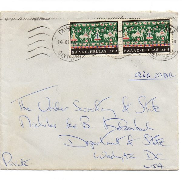 Jacqueline Kennedy Onassis - Signed Envelope Thank You Letter to Nicholas de B. Katzenbach